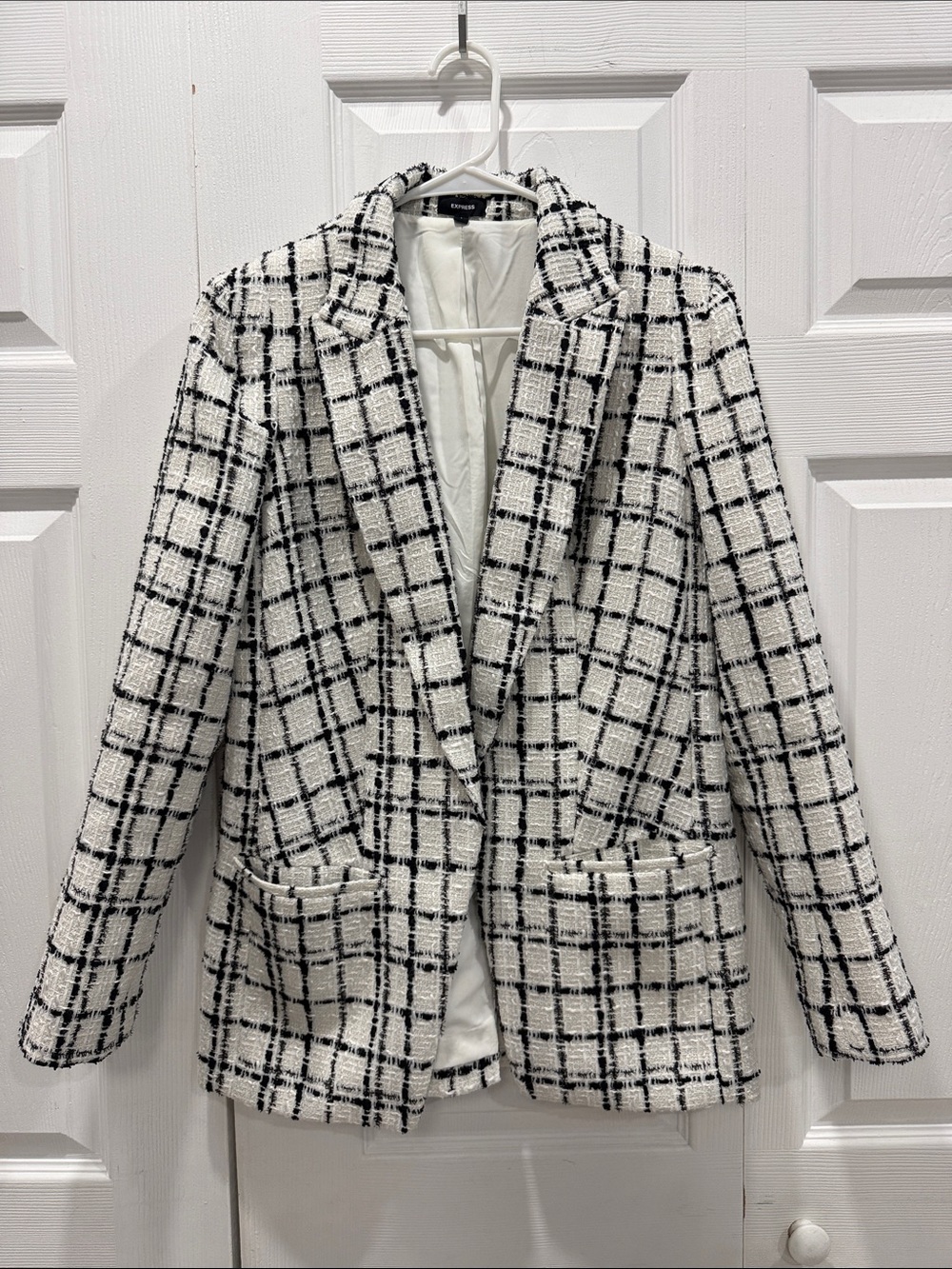 Express Black and White Plaid Tweed Blazer
